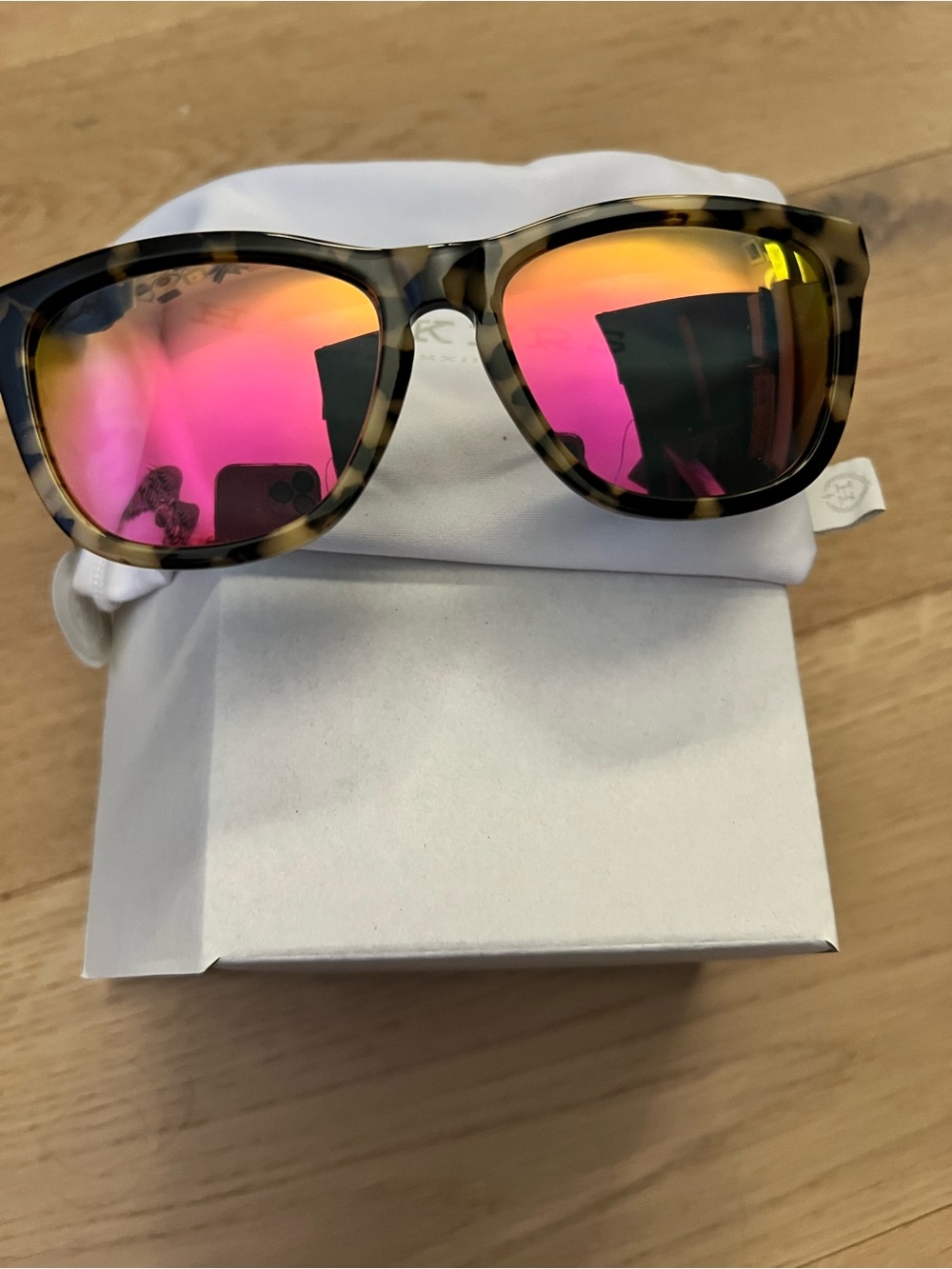 Hawkers Tortoise Frame Sunglasses with Pink Mirrored Lenses